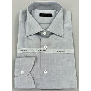 Canali Shirt Mens 15.75 40 Gray Twill Modern Fit Long Sleeve Dress Made Italy